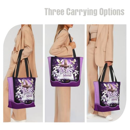 Tote Bag For Women, Tote Bag With Zipper Large Shoulder Bag For Women Travel, Work, Office, College, Nursing - color: Jesus