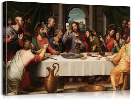 Mistyefly Last Supper Canvas Wall Art with Inner Wooden Frame - Leonardo da Vinci Jesus Christian Religious Wall Decor for Dining Room & Bedroom - Lightweight & Easy to Hang, 28x40 Inches - color: Art-07, size: 40"L x 28"W