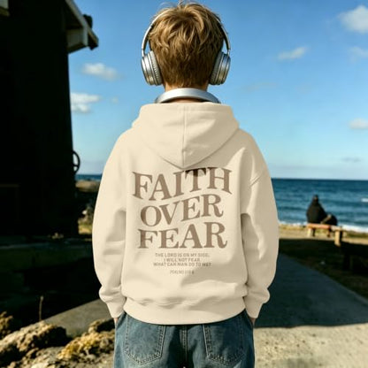 Fkatuzi Boys Christian Faith Over Fear Hoodie Kids Jesus Sweatshirt Faith Verse Bible God Religious Graphic Hoodies Pullover - color: Apricot, size: 13-14 Years