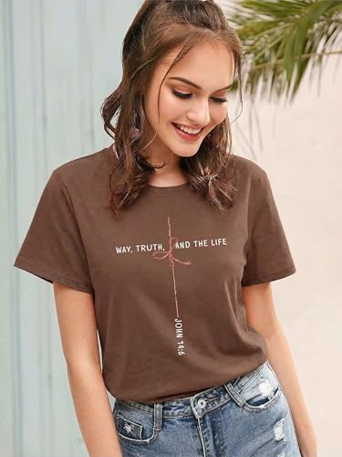 Made for More Christian Shirts for Women Inspirational Bible Verse T-Shirt Religious Faithful Short Sleeve Tee - color: Browna, size: Large