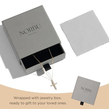 NORBU S925 Cubic Zirconia Cross Necklace for Women, Womens Cross Necklaces - color: Gold