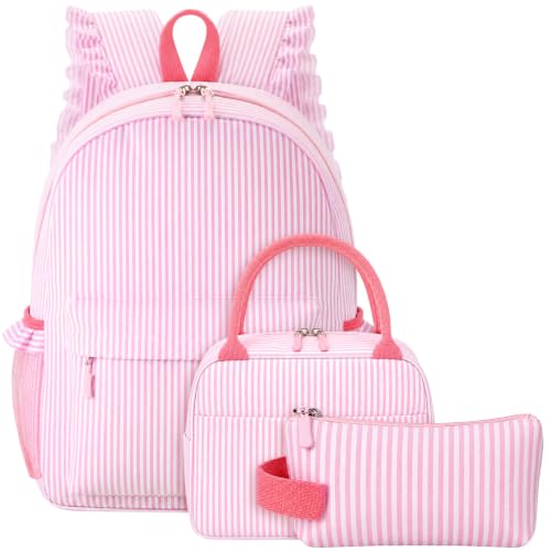 Shyyween 3 Pcs Backpack, Lunch Bag, Pencil Case Set Stripe Pink - color: Pink, style: Stripe