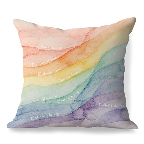 Inhale Exhale Mental Health Pillow Covers 18x18, Therapy Office Decor, Rainbow Breathing Inspirational Decorative Throw Pillow Covers for Classroom School Counselor Office - color: Inhale Exhale