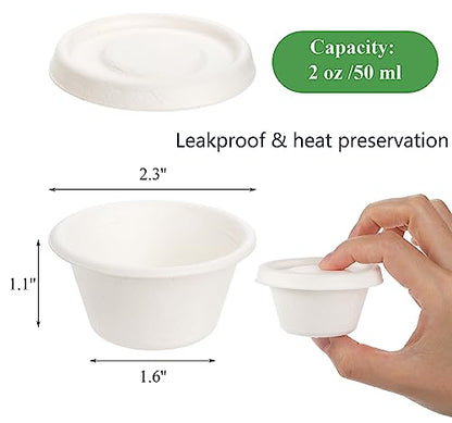 Yesland 200 Pcs 2 oz Natural Bagasse Fiber Cups with Lids, White Paper Tasting Cups Disposable Sample Food Cup, Sauce Containers for Snack Tasting Charcuterie(200 Cups & 200 Lids) - color: White