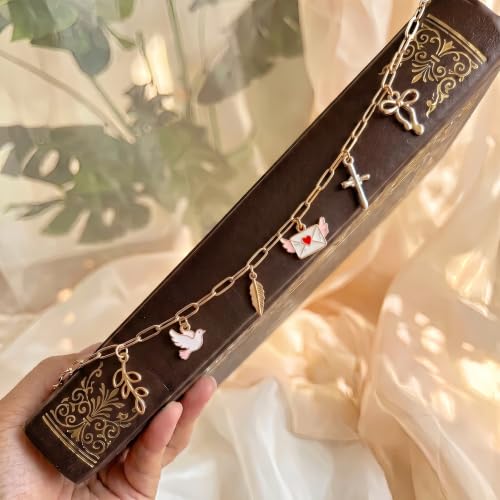Bible Charm Chain Accessories - Christian Cross Gift Scripture Faith Inspirational Cute Envelopes Gold Metal Bookmark Jewelry Religious Decor Supplies for Study Reading Women Girl Birthday - color: Envelopes