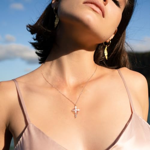 Tewiky Christian Gift Stocking Stuffers Cross Necklace for women-Dainty 14k Gold Plated/Silver Plated Pendant Necklaces Simple Cute Tiny Necklace Jewelry for Women - color: Rose Gold Crown Cross