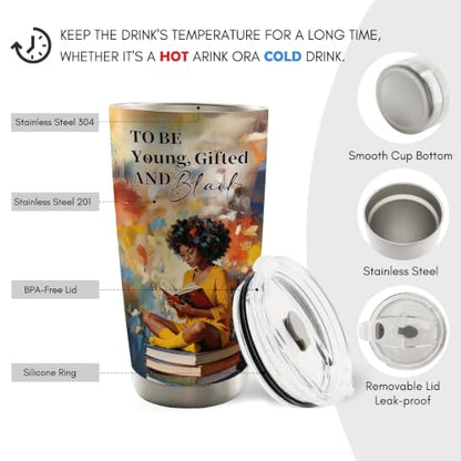 Black Woman Book Lovers Gifts 20oz Travel Coffee Mug Tumbler - color: Black