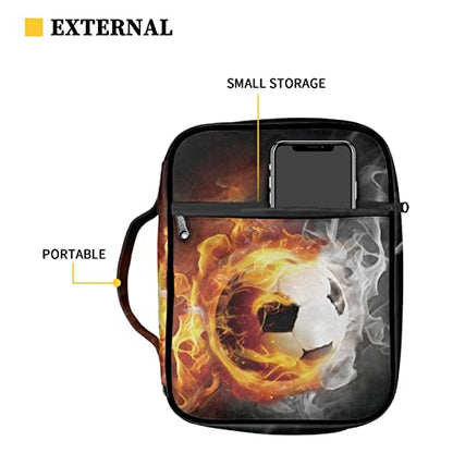 Coldinair Fire Flame Soccer Print Bible Cover Holders for Men Teens Kids Boys,Carrying Book Case Church Bag Bible Bags with Handle and Zippered Pocket - color: Fire Flame Soccer