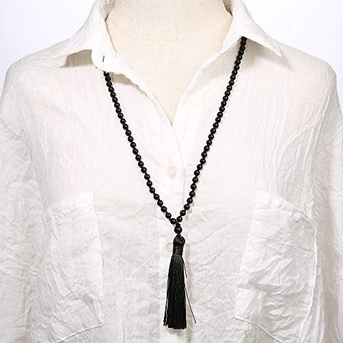 6MM Mala Beads Long Necklace for Meditation Prayer - style: Natural Black Agate
