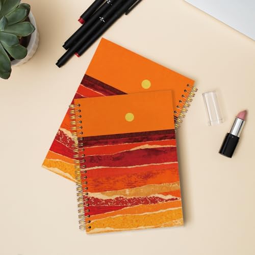 Boho Abstract Gold Beach Spiral Journal Notebook 5.5x8.3in, Abstract Sunset Ocean Beach Landscapes Notebooks for Note Taking, Gifts for Beach Lovers Hardcover Notebook Journal - color: Gold Beach
