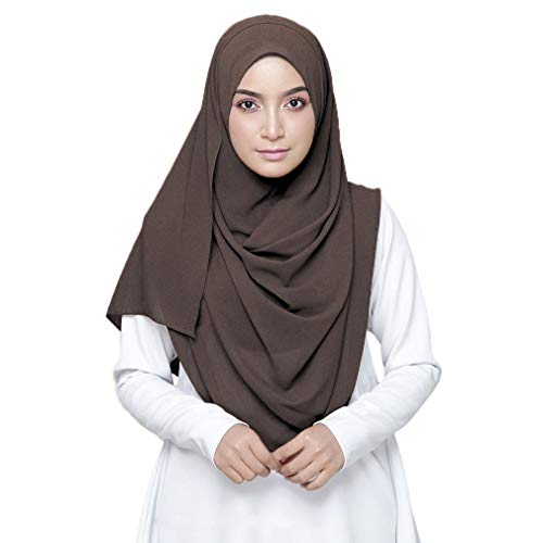LMVERNA Solid Color Bubble Chiffon Scarf for Women Fashion Soft Hijab Long Scarfs Wrap Scarves - color: Brown