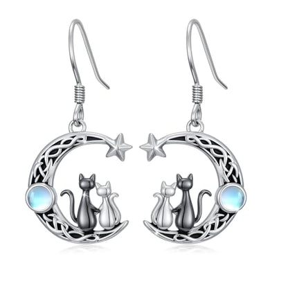 Yue Yuan Animal Plant Earrings for Women 925 Sterling Silver Butterfly/Cat/Jellyfish/Shell/Maple Leaf/Cardinal/Celtic Drop Earrings Silver Dangle Jewelry Birthday Anniversary Christmas Gift for Mother Wife - style: Black & White Cat