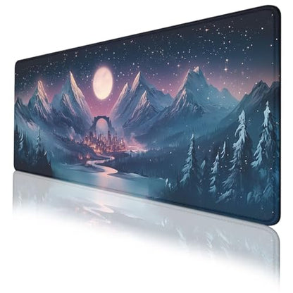 Fantasy City Mouse Pad Night Moon Mountain Landscape Extended Mousepad Waterproof Stitched Edges Rubber Base Non-Slip Deskmap Computer Keyboard Mat 31.5x11.8 Inch - color: Fantasy City, size: 31.5" x 11.8"