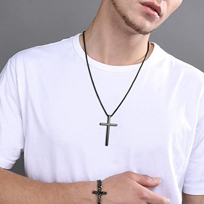 Cross Necklace for Men Christmas Gift Cross Pendant Strength Bible Verse Stainless Steel Necklaces - style: WHERE GOD GUIDES HE PROVIDES