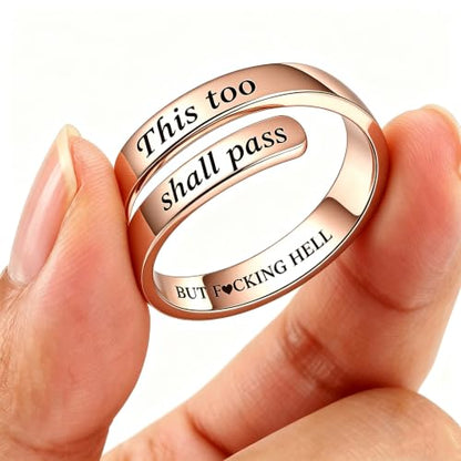 Faith Over Fear Cross Inspirational Rings for Women Daughter, Christian Blessed Hope Love Encouragement Rings Adjustable Open Tiny Purity Wrap Thumb Cross Ring Jewelry Graduation Cocktail Party - color: This Too Shall Pass Rose Gold