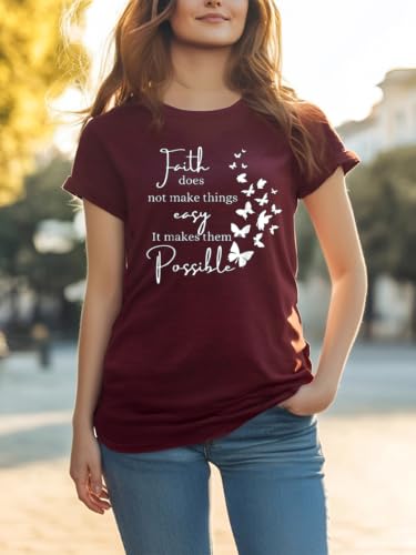Christian Jesus Faith T Shirts for Women - color: Wine Red5, size: Medium