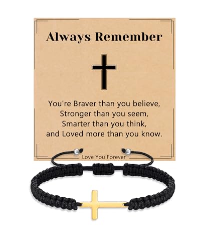 Initial Bracelets for Women Teen Girls Handmade Rope Braided Bracelet for Men Jewelry Birthday Graduation Mother's Day Gifts for Mom Wife Girlfriend Her Friends - style: 9 black-gold cross
