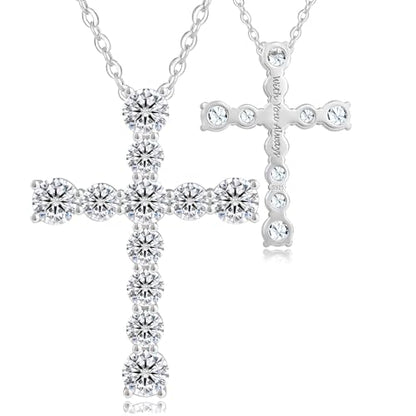 KRKC&CO Moissanite Cross Necklace for Women, 925 Sterling Silver, Gift Box - color: Silver A