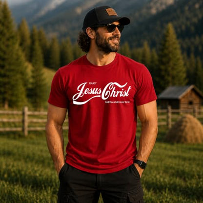 Enjoy Jesus Christ Parody Shirt Thou Shalt Never Thirst, Funny Christian Inspirational T Shirt for Men Women - color: Red-jesuschrist, size: Small