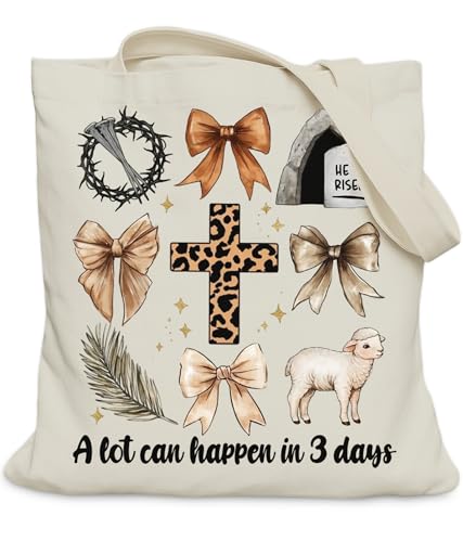 Aesthetic Christian Gifts Tote Bag for Church, Religious Tote Bag for Bible Study, Medium Size with Inner Pocket - color: Happen