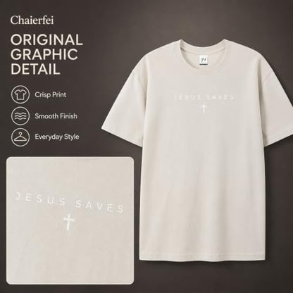 Christian Jesus Saves Cross T Shirt Subtle Minimal Religious Faith Tee Bible Verse Scripture Christian Clothing Unisex - color: Beige, size: Large