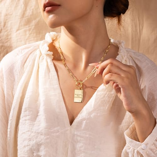 Robaice 14K Gold Plated Toggle Cross Necklace for Women - color: B Gold: BE STRONG AND COURAGEOUS