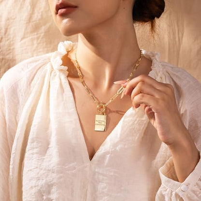 Robaice 14K Gold Plated Toggle Cross Necklace for Women - color: B Gold: BE STRONG AND COURAGEOUS