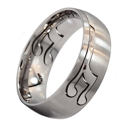 Stainless Steel Bands with Different Designs to Choose from, including Heart, Butterfly, Foot, Gold Plated Stars, Star of David or Musical Note in 6mm or 8mm widths - color: Musical Note Insert-8mm