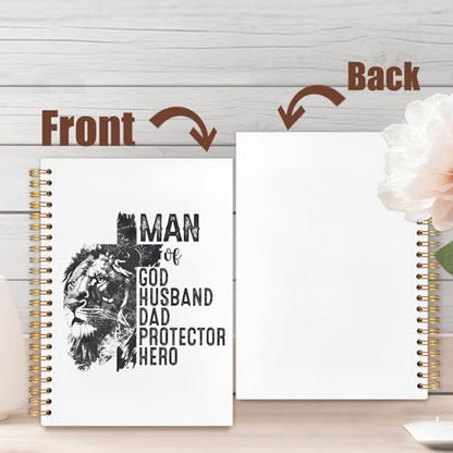Retro Lion Christian Notebook, man of god husband dad protector hero Journal, Religious Scripture Spiral Notebook Journal for Note Taking, Christian Faith Based Gifts for Women Men, 5.5x8.3 Inch - color: Lion MAN GOD HUSBAND DAD
