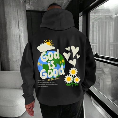 Christian Jesus Hoodies for Men God is Good Bible Verse Sweatshirt Inspirational Graphic Flower Religious Hoodie - color: Black, size: XX-Large