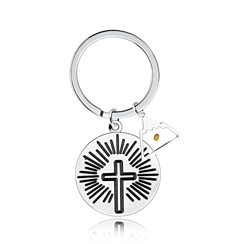 Uloveido Stainless Steel Faith Cross Keychain & Jesus Loves Me Christian Keyring Mustard Seed Charms Religious Jewelry - style: Sun Ray-triangle