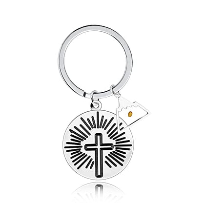 Uloveido Stainless Steel Faith Cross Keychain & Jesus Loves Me Christian Keyring Mustard Seed Charms Religious Jewelry - style: Sun Ray-triangle