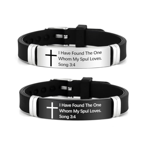 2Pcs Cross Bracelet with Bible Verse,Inspirational Quote Wristband Adjust Silicone Band Scripture Bracelets Faith Inspirational Baptism Gift Daily Reminder Jewelry for Men Women Couples - style: Song 3 4