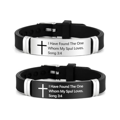 2Pcs Cross Bracelet with Bible Verse,Inspirational Quote Wristband Adjust Silicone Band Scripture Bracelets Faith Inspirational Baptism Gift Daily Reminder Jewelry for Men Women Couples - style: Song 3 4