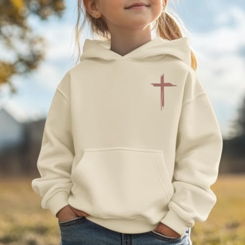 Girls Christian Hoodies Kids Jesus Faith Sweatshirts Cute Religious Graphic Sweater Inspirational God Bible Verse Top - color: Apricot, size: 9-10 Years