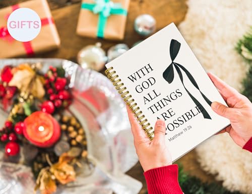 Bible Bow Notebook, Christian Study Prayer Journal for Women - color: (Black) Matthew 19:26