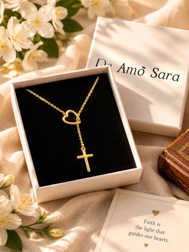 Cross Necklace for Women, Dainty 14K Gold Plated Cross Pendant Simple Long Necklaces for Women, Christian Faith Necklace Trendy Gold Jewelry Gifts for Easter - color: fixed gold heart infinity cross necklace