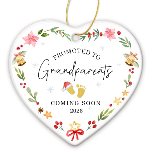 ZAGKOO Christmas Grandparents Gifts - First Time Grandparents Gifts - Promoted to Grandma, Grandpa Ornament - Coming Soon Baby Pregnancy Announcement 2026 for New Grandma, Grandpa - Ceramic Ornament - color: Grandparents