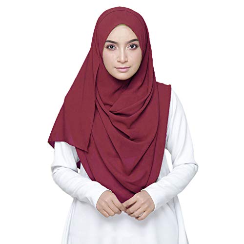LMVERNA Solid Color Bubble Chiffon Scarf for Women Fashion Soft Hijab Long Scarfs Wrap Scarves - color: Bright Maroon