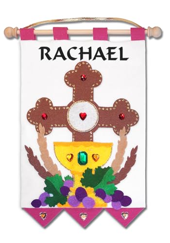 First Communion Banner Kit - Cross (Pink - Black Letters, 9 x 12) - color: Pink - Black Letters, size: 9 x 12