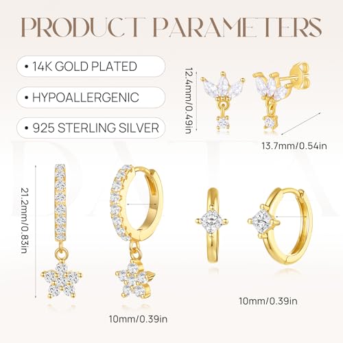 Angelady Gold Hoop Earrings Set for Women, Dainty 14K Gold Plated Flower Moon Cross Dangle Earrings, Hypoallergenic Huggie Hoop Earring Stacks, Stud Earrings for Women Trendy Jewelry Gift - color: Gold3