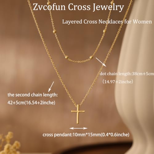 Cross Necklace for Women, Dainty Gold Necklace Tiny Cross Charm Necklace - color: Gold-Beaded+Cross