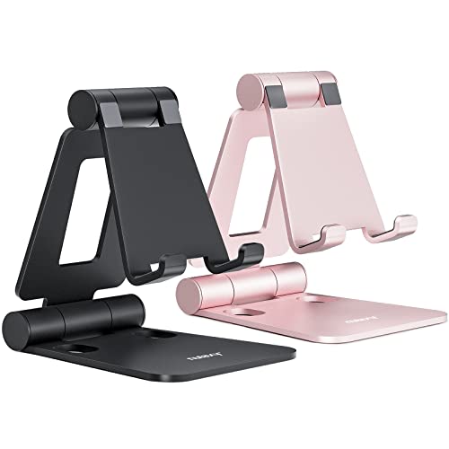 Nulaxy 2 Pack Aluminum Dual Folding Cell Phone Stand Desk, Black&Rose Gold - color: B-Black & Rose Gold