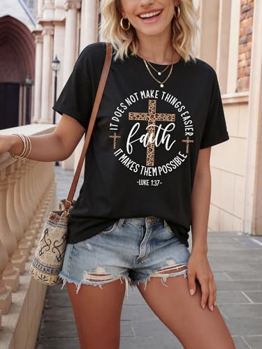 Christian Shirts for Women Religious Tshirts Faith Jesus Graphic Tee Tops - color: Black Faith, size: Large