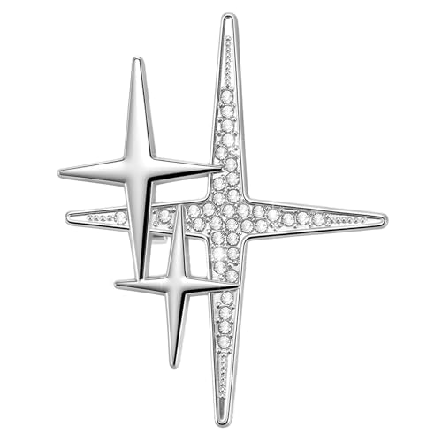 Yuanchu Gold Cross Star Lapel Brooch Pin for Women, Rhinestone Brooches Pins Brooch Cross Pin Dainty Jewelry Gifts Accessories for Clothes Sweater Scarves - color: Sliver