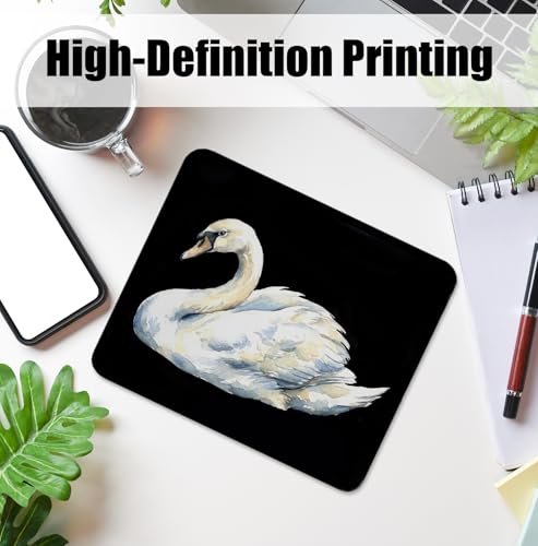 Vintage White Swan Mouse Pad for Desk, Swan Gifts for Women, Elegant Bird Black and White Mousepads with Anti-Slip Rubber Base for Computer Laptop Home Office Desk Accessories, 9.5x7.9 Inch - color: Square mouse pad-swan