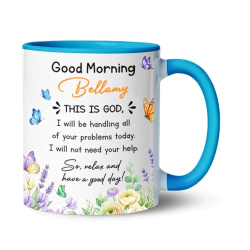 BigTees Customized Jesus God Bible Verse Coffee Mug with Name, Good Morning This is God White Cup 11oz, Personalized Christian Religious Accent Ceramic Cup, Christian Florals Mug Gift for Men Women