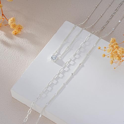3PCS Gold Silver Layered Necklaces for Women Trendy - color: Silver&Round