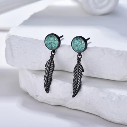 Black Dangle Drop Earrings 925 Sterling Silver Turquoise Earrings Jewelry Gifts for Women Men - style: Feather