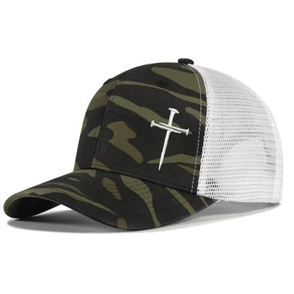 Christian Hats for Men Women,Jesus 3 Nail Cross Hat Christian Religious Gifts for Birthday/Christmas,Black and Silver - color: 592.camo-6
